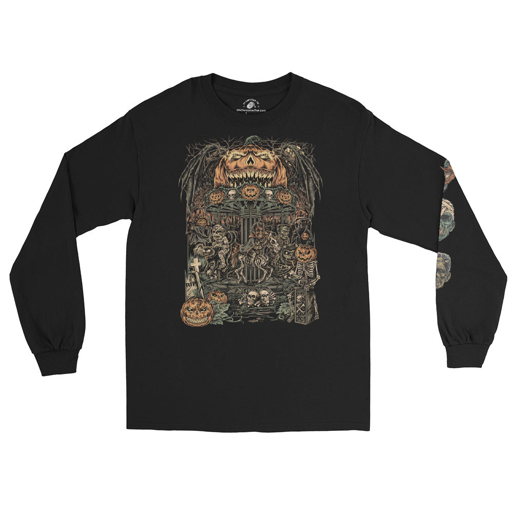 Scary-Go-Round - Halloween T-Shirt - Halloween Monster Carousel Long Sleeve Tee