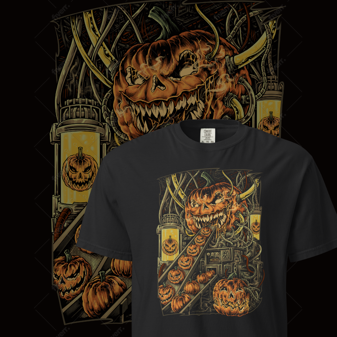 The Great Pumpkin Machine – Sinister Jack-O'-Lantern Factory Halloween Tee (Single-Sided)