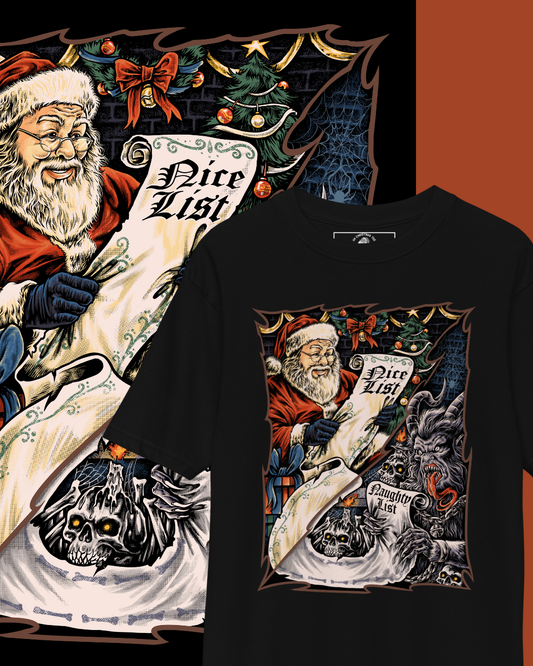 Santa’s Naughty & Nice Showdown Tee – Yuletide Judgment Awaits